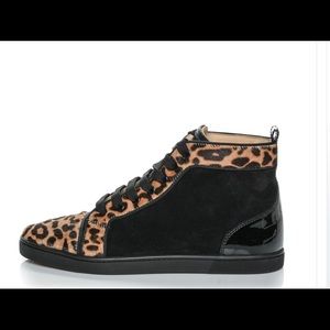 CHRISTIAN LOUBOUTIN Pony Hair Suede Jaguar Bip Bip Flat Animal Print Sneakers